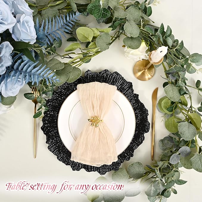 24 Pack Black Charger Plates Bulk, 13" Plastic Reef Chargers for Dinner Plates, Round Charger Plate with Floral Reef Design for Dinner Wedding Party Table Setting Decoration