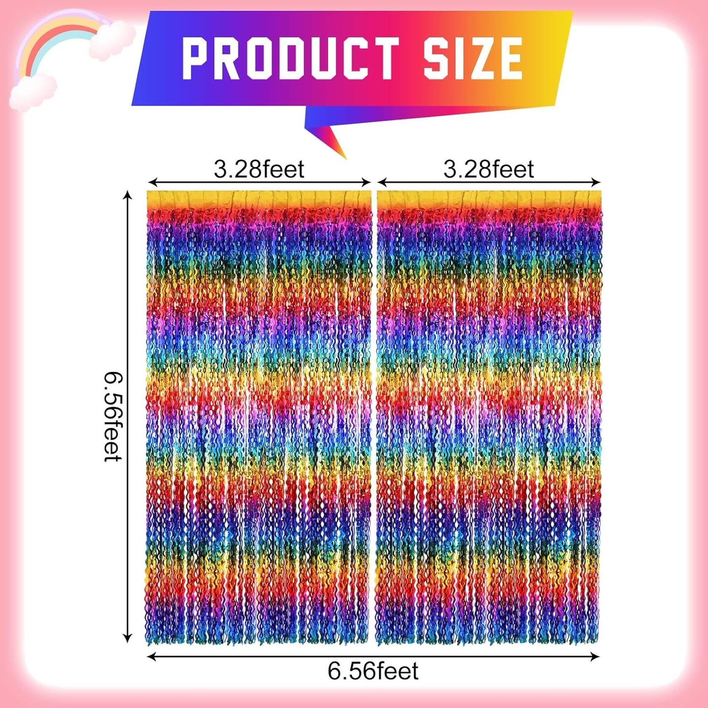 2 Pack Colorful Wavy Foil Fringe Curtain Backdrop, 3.3 X 6.6 Ft Rainbow Wavy Fringe Curtains, Colorful Streamer Shiny Metallic Tinsel Iridescent Streamers for Birthday Party Streamers Photo Booth