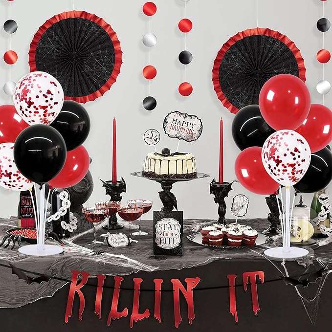 TONIFUL 4 Set Red and Black Balloon Centerpieces for Table,Balloon Stand Kit for Black Pink Party Decor 2026 Graduation Wedding Chinese New Year Eve Birthday Party Decorations,Retirement