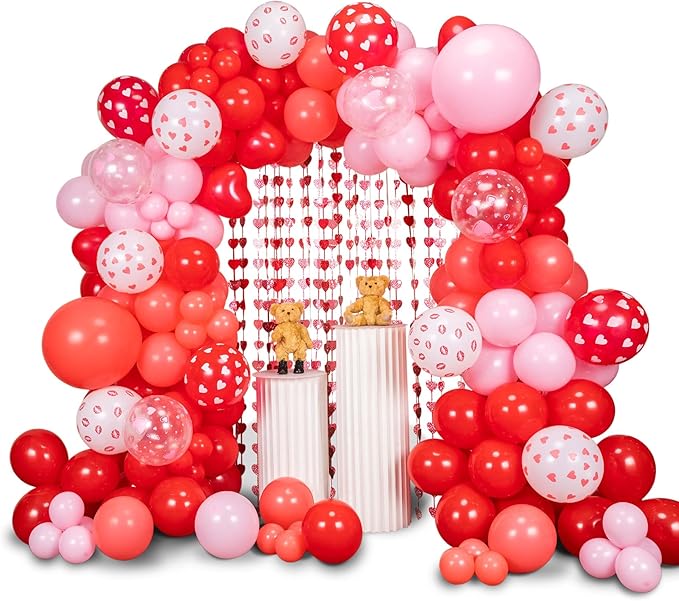 160pcs Valentine'S Balloon Arch Garland Kit Red and Pink Heart Kiss 3.2x6 Feet Love Backdrop for Mother's Day Wedding Engagement Birthday Party Day Decorations