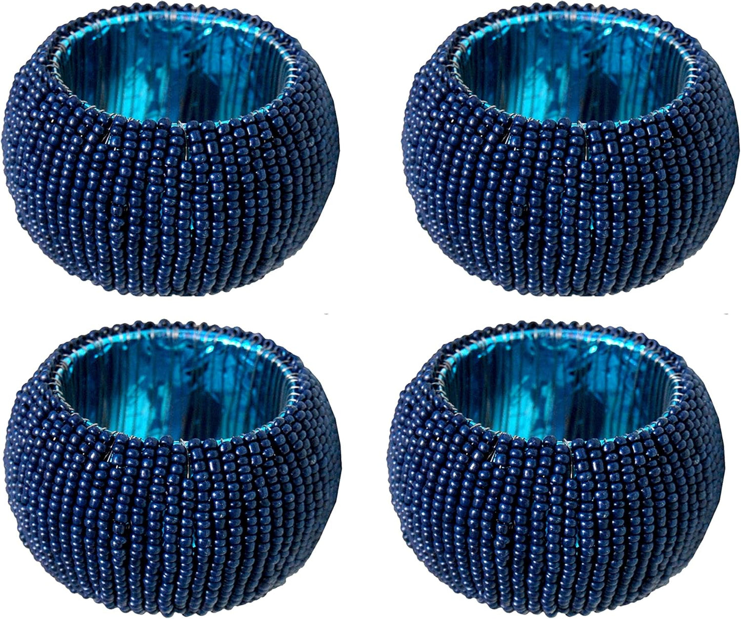 Goroly Home Beaded Napkin Rings Set of 4, Vintage Beads Napkin Holders for Wedding Party Table Decor, Christmas Decorations, Thanksgiving Decorations (Navy)