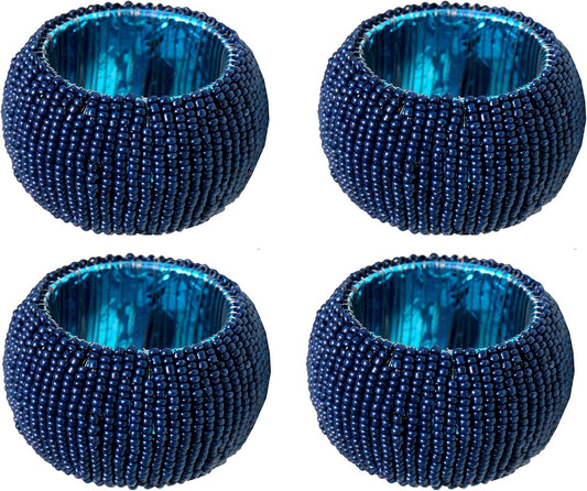 Goroly Home Beaded Napkin Rings Set of 4, Vintage Beads Napkin Holders for Wedding Party Table Decor, Christmas Decorations, Thanksgiving Decorations (Navy)