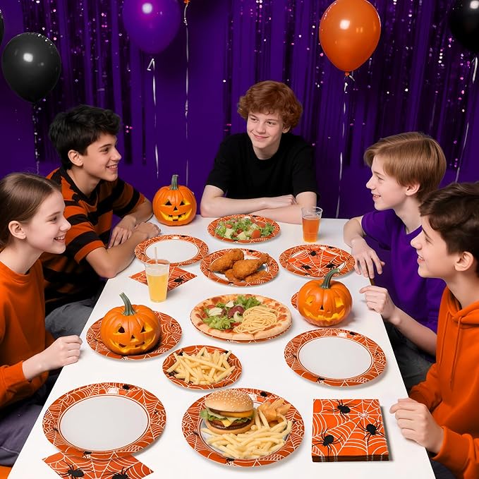 75pcs Spider Party Supplies, 25 Guest Disposable Paper Plates & Napkins, Tableware Decorations Favors, Including 9" & 7" Plates & Napkins for Halloween, Birthday, Parties, and Everyday Use