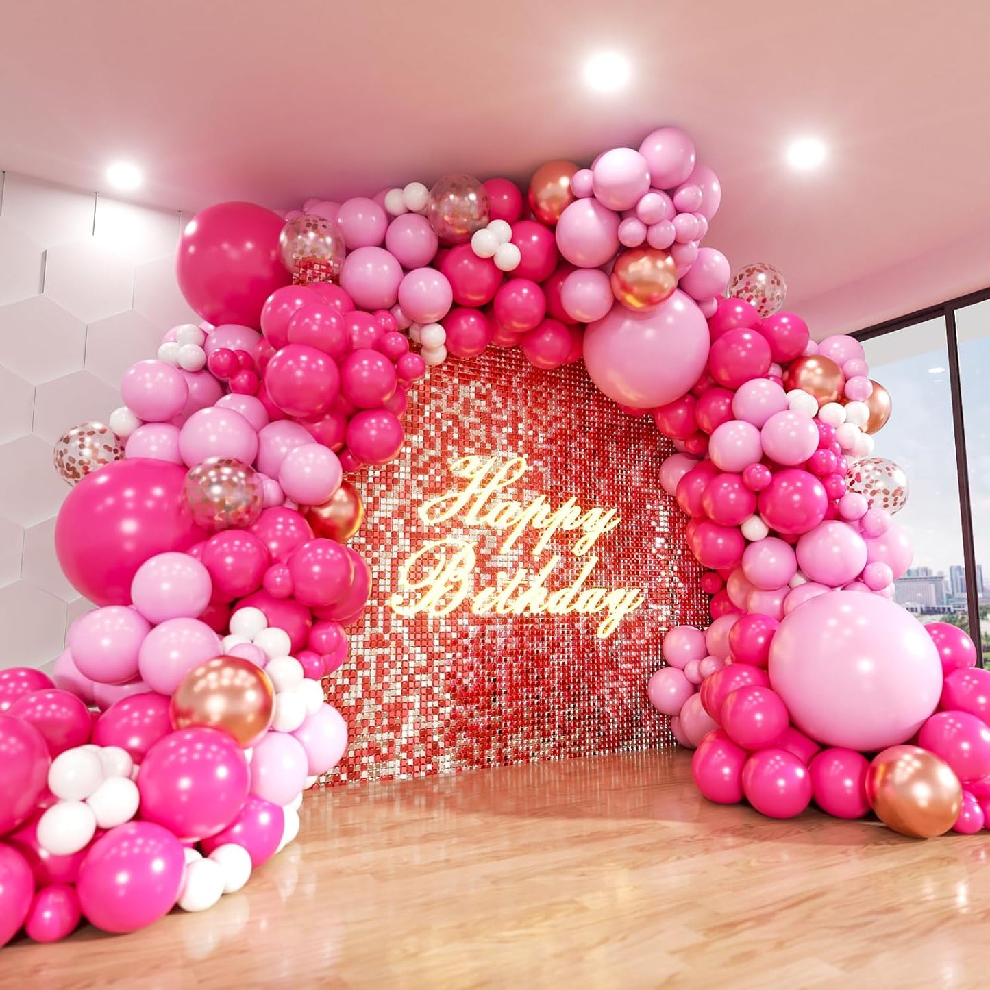 Pink Balloons Arch Kit, 160Pcs Hot Pink Balloon Garland Kit Metallic Rose Gold Confetti Balloons for Birthday, Wedding, Princess Theme, Engagements, Baby Shower, Anniversary Party Decoration