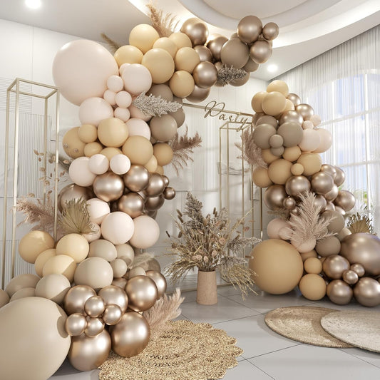 Boho Ballon Arch Kit, 160Pcs Pastel Orange Nude Brown Metallic Champagne Gold Balloons Garland for Birthday Bridal Baby Shower Wedding Party Decorations
