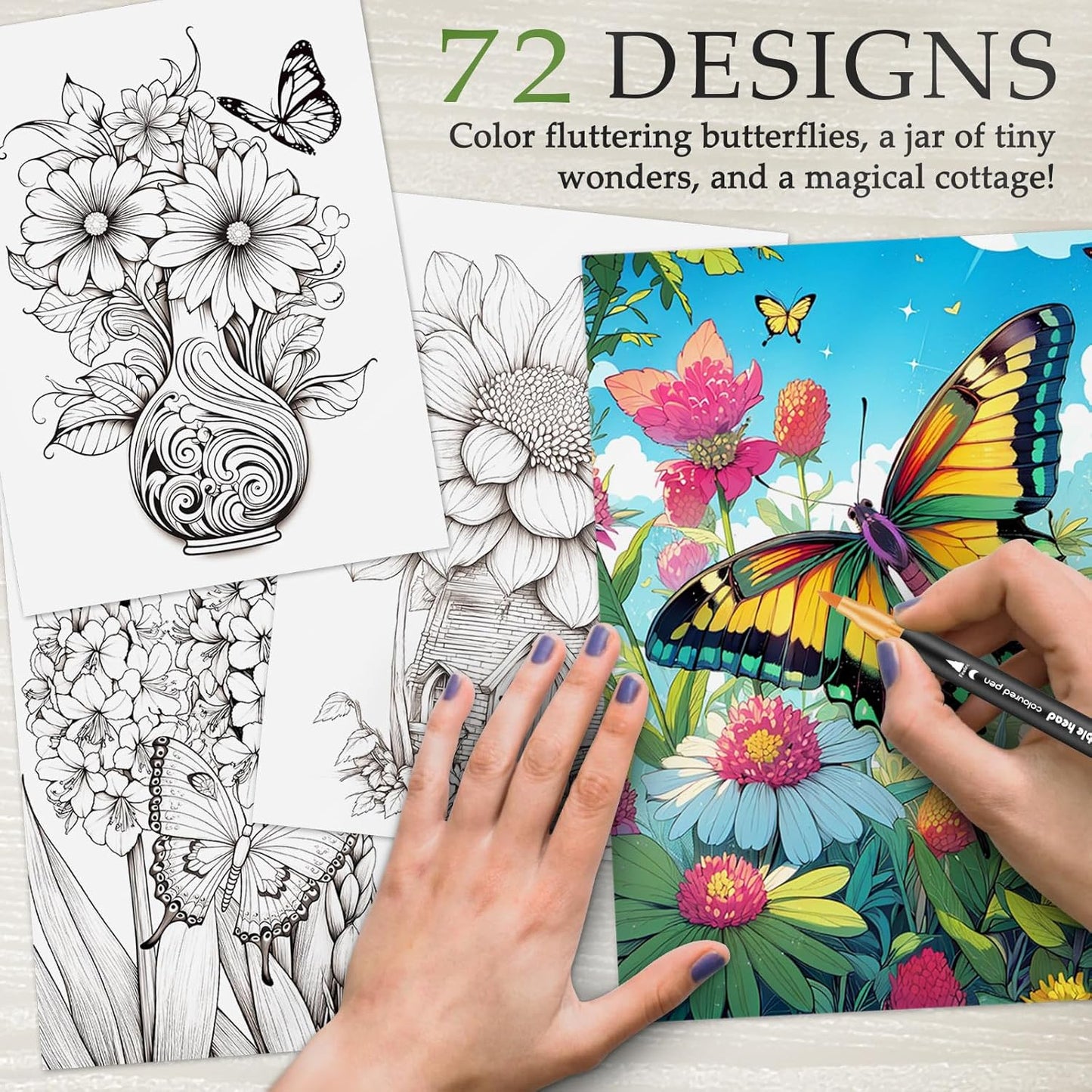 Adult Coloring Books for Women Relaxation, Stress Relief Coloring Book with 36 Dual Tip Markers, Spiral Coloring Book with 72 Patterns Include Magic Flora & Fauna, Relaxing Gift for Women(3 Pack)