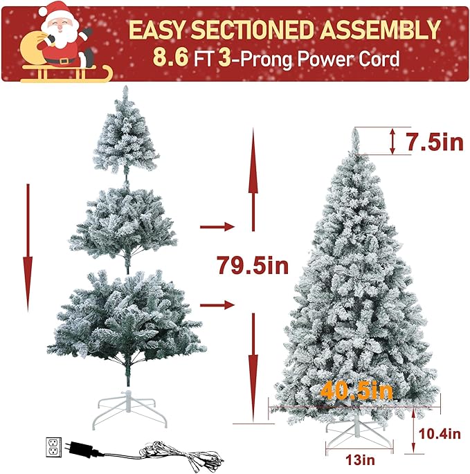 MUPATER 6ft Snow Flocked Christmas Tree Pre-lit, Christmas Flocked Tree with Warm Lights, Artificial Holiday Christmas Tree with Stand for Home, Party