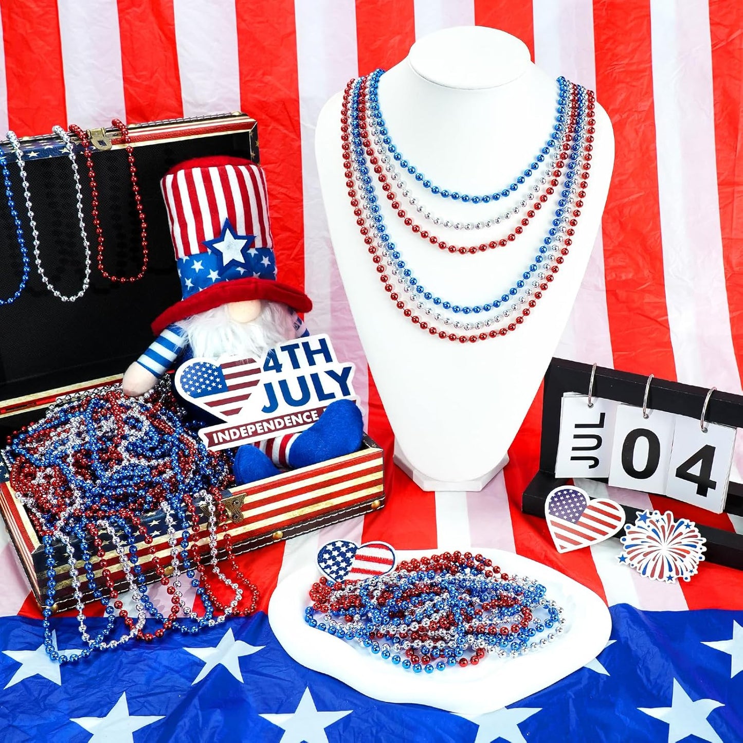 SHAOQINLIN 144 PCS Blue Mardi Gras Beads, Christmas Bead Necklace, 4th of July Patriotic Bead Necklace, 33'' Blue Party Beads for Patriotic Day, Mardi Gras, Christmas, Carnival Party Favors