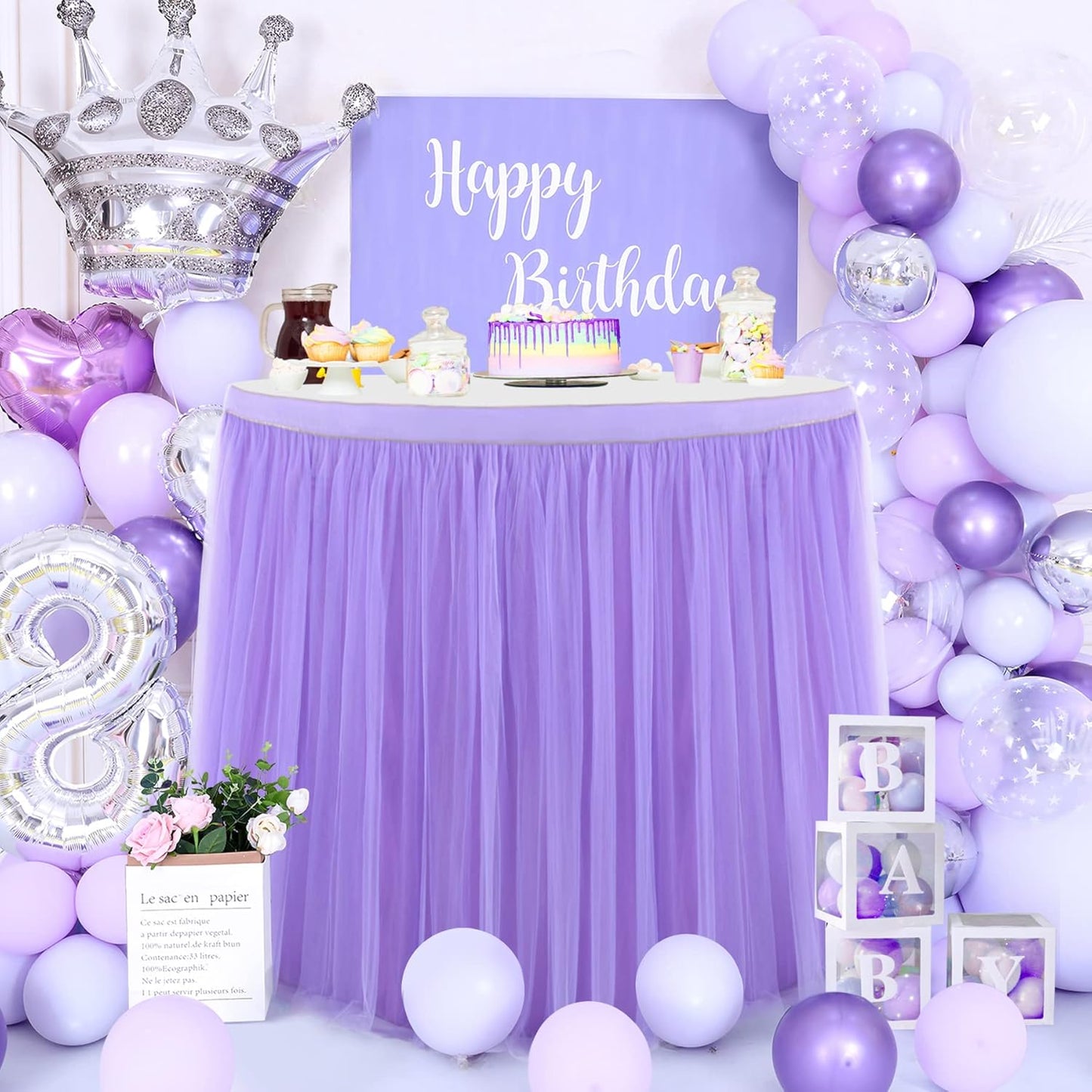 2 Pack 6ft Purple Table Skirt for Baby Shower Girl Lavender Tutu Table Skirts for Rectangle Tables or Round Tables Tulle Table Cloth for Parties Mermaid Butterfly Elephant Birthday Wedding Decorations