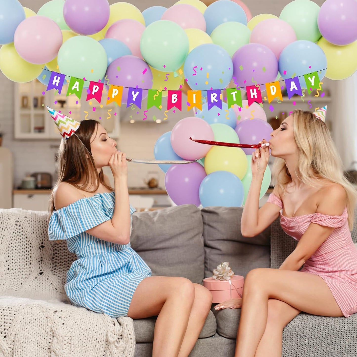 Premium 50pcs Pastel Macaron Balloon Kit – 12 Inch Multicolor Latex Balloons with Ribbon for Baby Showers, Weddings, Spring Parties, Boho & Groovy Themed Decor