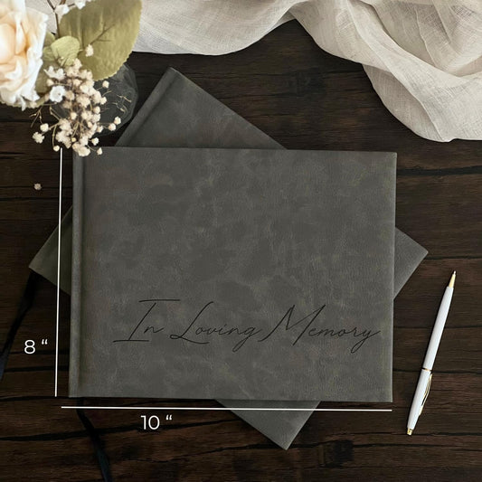 Funeral Guest Book for Celebration Of Life Memorial Service - Leather Memory Book for Funeral Guests to Sign In with Condolence Memory Table Sign & Back Pocket - Gray Guestbook