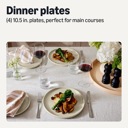 Amazon Basics Glazed Stoneware Dinner Plates, 4-Piece Set, Microwave and Dishwasher-Safe, 10.5 in., Ivory