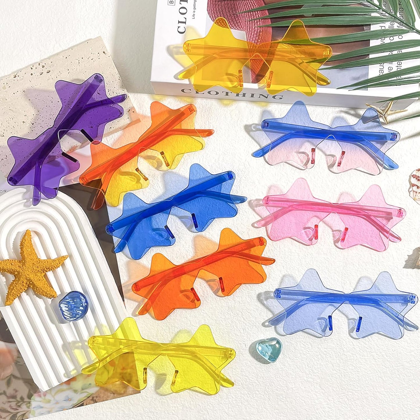 Matcheck 8/40 Pcs Star Shaped Rimless Sunglasses Bulk Transparent Candy Gradient Color Glasses One Piece Fun Party Eyewear
