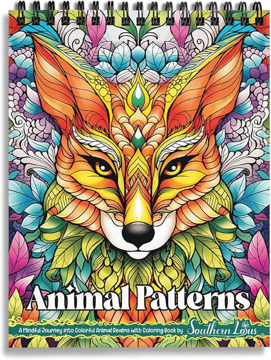 SOUTHERN LOTUS Animal Patterns Spiral Coloring Book Wirebound Hardcover Papers With Relaxing Animals Mandala Drawings Color Pages For Adults Women Seniors Mindfulness Relaxation Anxiety Relief