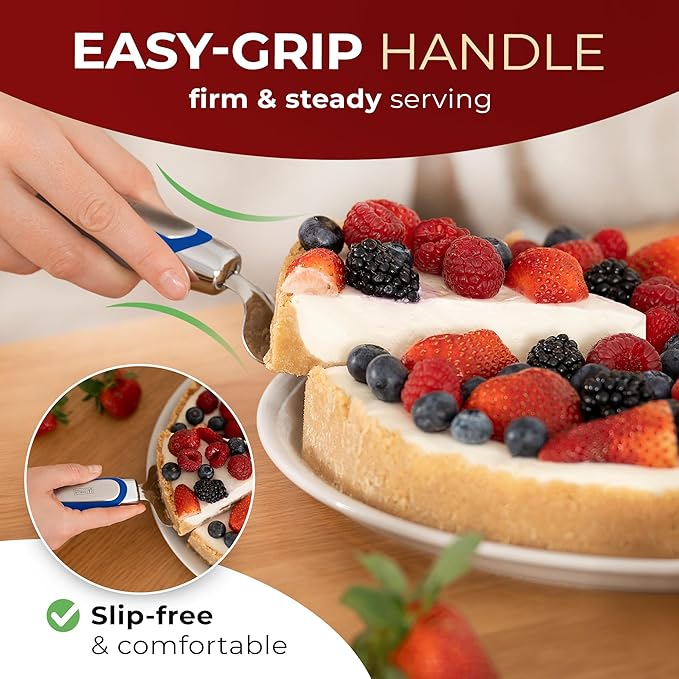 Orblue Pie Server, Essential Kitchen Tool, Serrated on Both Sides, Great for Right or Left Handed Chef, Stainless Steel Flatware, Cake Cutter, Royal Blue