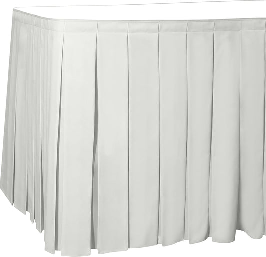 Ultimate Textile Pleat Polyester Fabric Table Skirt - Machine Washable, Flame Resistant, Cut & Sewn in NJ, Desk Skirt - Ivory, 21' Box Pleat x 42" h