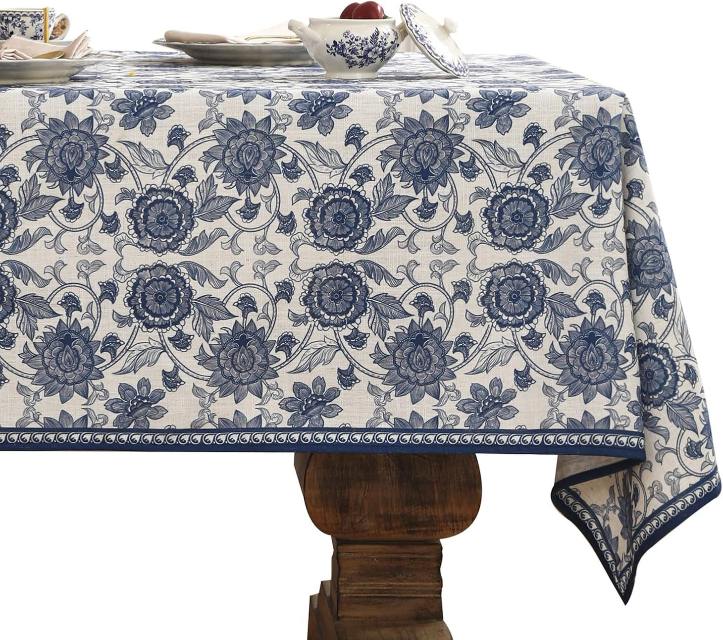 patdrea Designer Vintage Blue Long Rectangle Tablecloth,Linen Anti-Wrinkle Paisley Pattern Farmhouse Table Cloth,Decor Table Cover for Kitchen Dining,Christmas,Thanksgiving,63"x94"-Lantang a