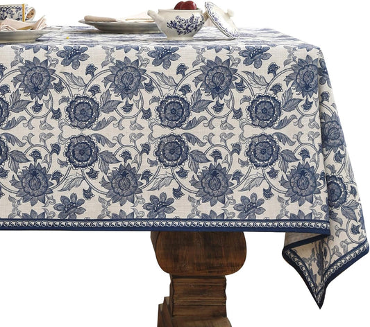 patdrea Designer Vintage Blue Rectangle Tablecloth,Linen Anti-Wrinkle Paisley Pattern Farmhouse Extra Long Table Cloth,Decor Cover for Kitchen Dining,Christmas,Thanksgiving,67"x118"-Lantang a