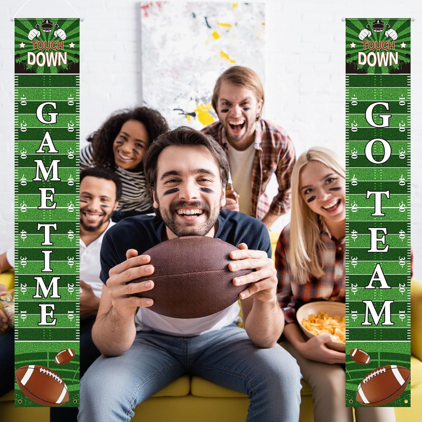 Batiyeer Football Porch Sign Banner Football Bowl Sports Fan Supplies Themed Boy Party Favors Photo Booth Props Wall Hanging (Game Theme)