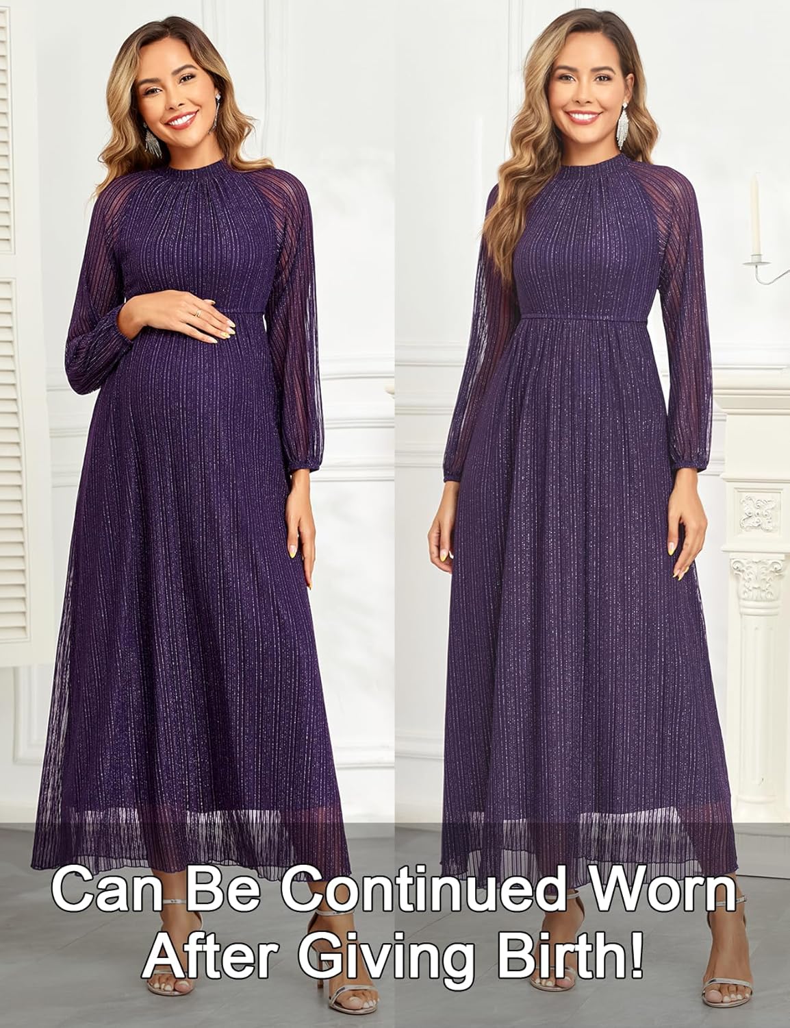 Maternity Sparkly Mesh Dress Halter Neck Sleeveless A Line Pregnancy Dresses Semi Formal Baby Shower Photoshoot