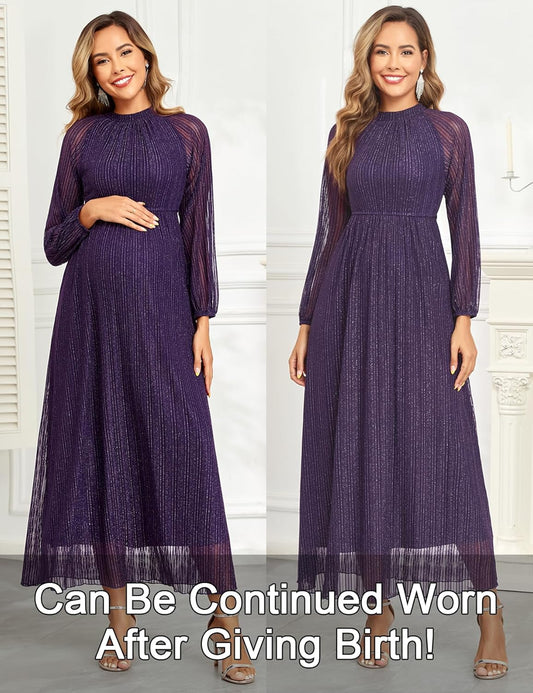 Maternity Sparkly Mesh Dress Halter Neck Sleeveless A Line Pregnancy Dresses Semi Formal Baby Shower Photoshoot