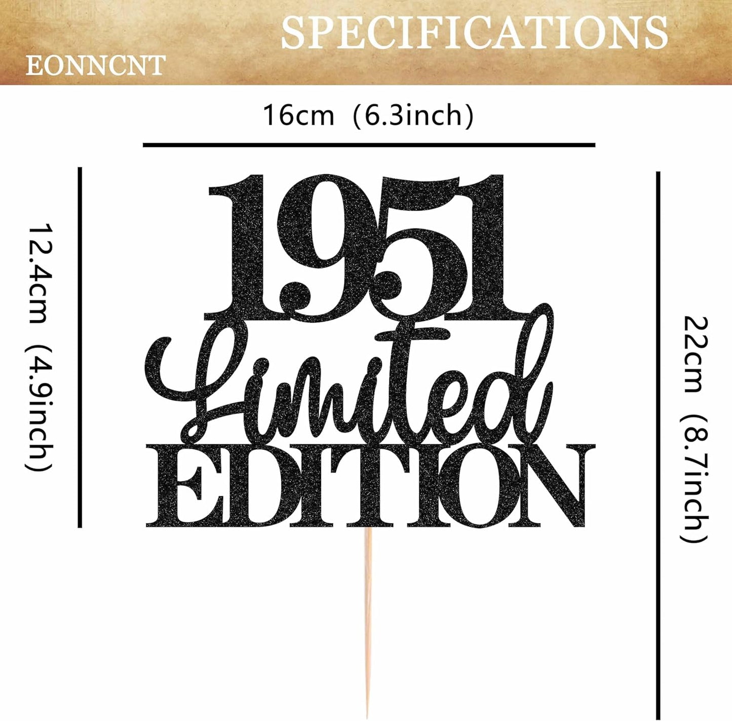Limited EDITION 1951 Cake Topper - Black Glitter Happy 74th Birthday Party Cake Decoration Supplies, Cheer to 74 Years Cake Bunting Decor for 74th Birthday Party Photo Booth Props