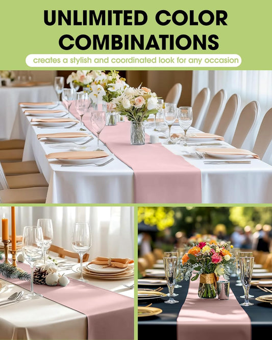 Pureegg Dusty Pink Plastic Table Runners - 30 Pack, 14'' x 108'', Water Resistant & Disposable Centerpiece Decorations for Table Cloth, Wedding, Birthday, Holiday, Baby Shower, Party, Home Decor