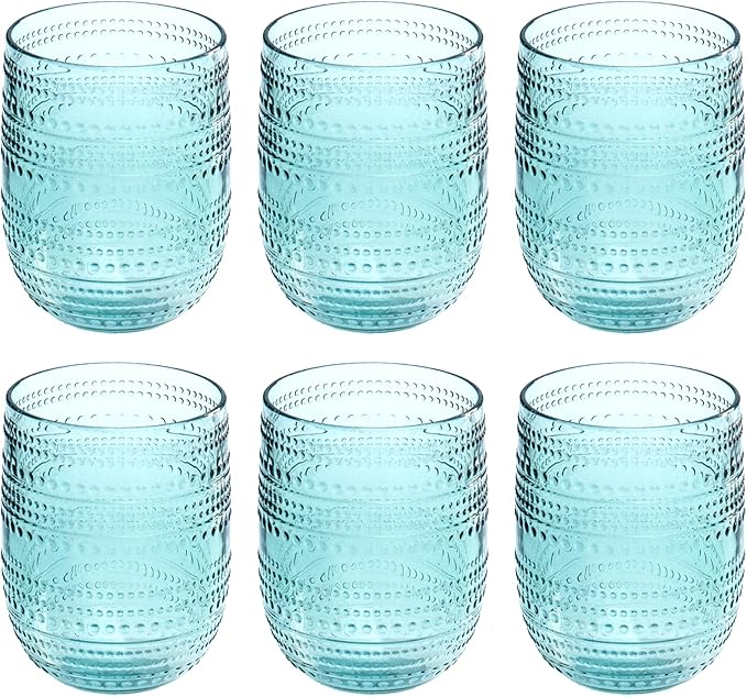 Beaded Stemless Wine/Tumbler Drinkware, Indoor/Outdoor, Sea Green, 15 oz., Set of 6