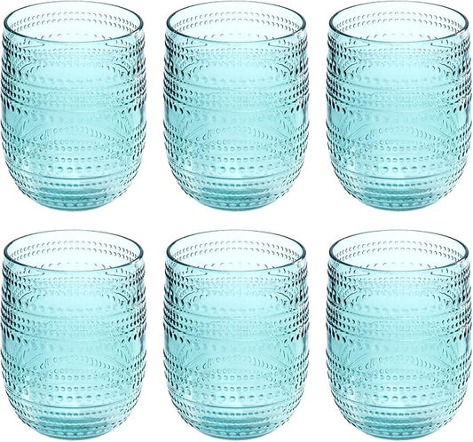 Beaded Stemless Wine/Tumbler Drinkware, Indoor/Outdoor, Sea Green, 15 oz., Set of 6