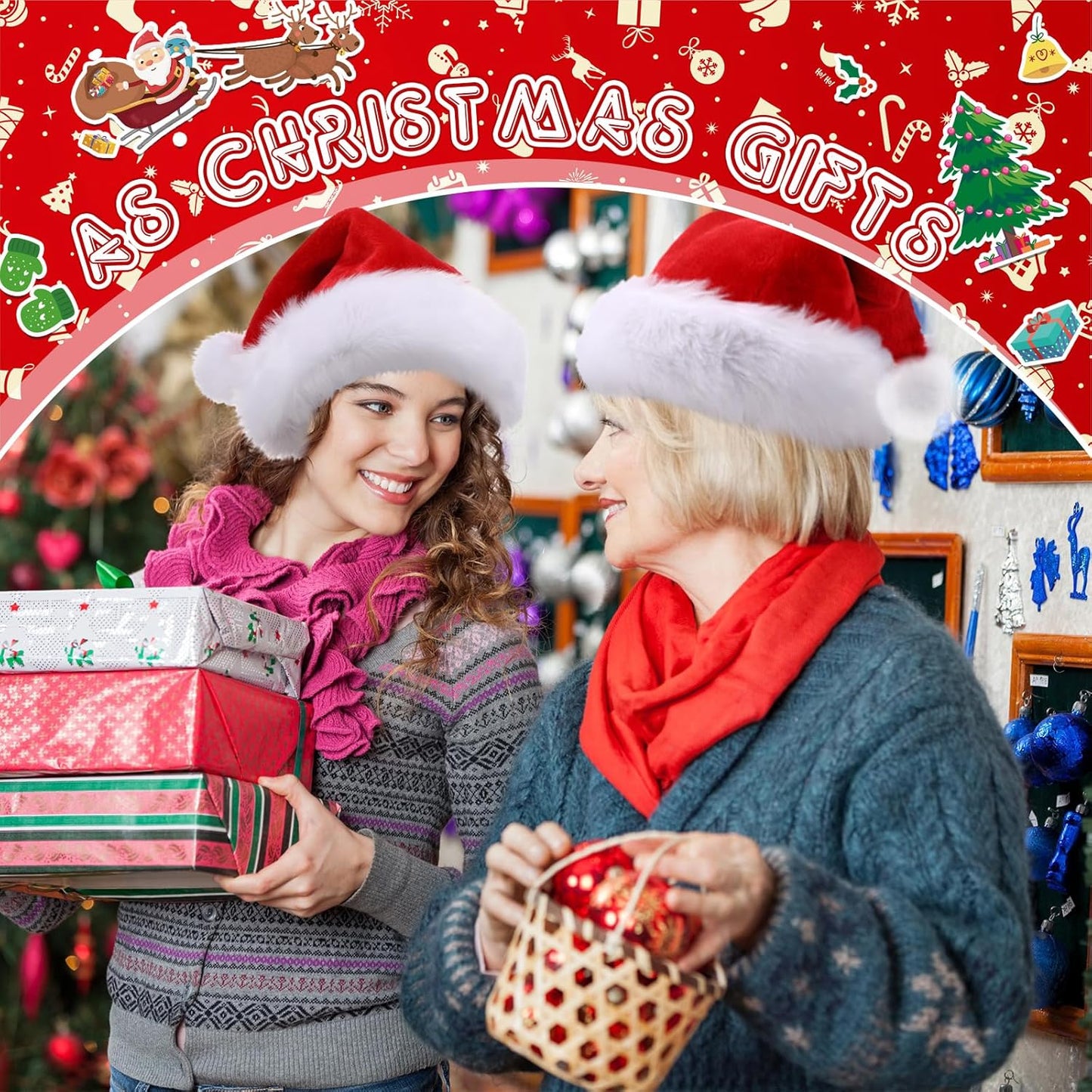 Ramede 36 Pcs Christmas Hats Adult Red/Green/Blue Plush Santa Hats Bulk for Women Men Christmas Xmas Holiday Costume