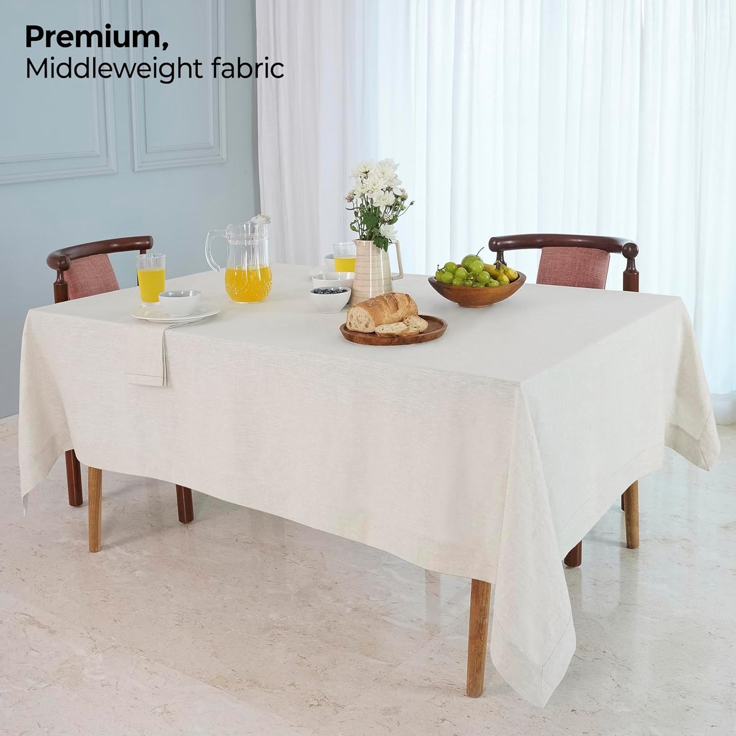 D'Moksha Homes Linen Tablecloth 60 x 102 Inch - 100% Pure Linen Light Natural Table Cloth for Rectangle Tables - Machine Washable Cloth Tablecloth for Fall, Autumn and Halloween
