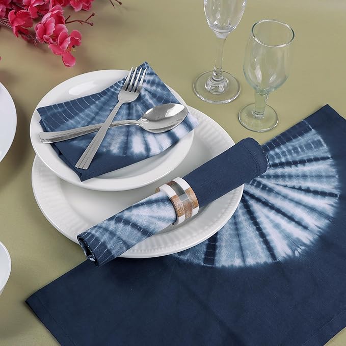 FINGERCRAFT Cloth Napkins Set of 6 Cotton Blend Tie Dye 20x20 Inch Large Size Dinner Napkins Cloth Perfect for Parties Dinners Weddings Cocktail Christmas Easter Royal Blue Circle