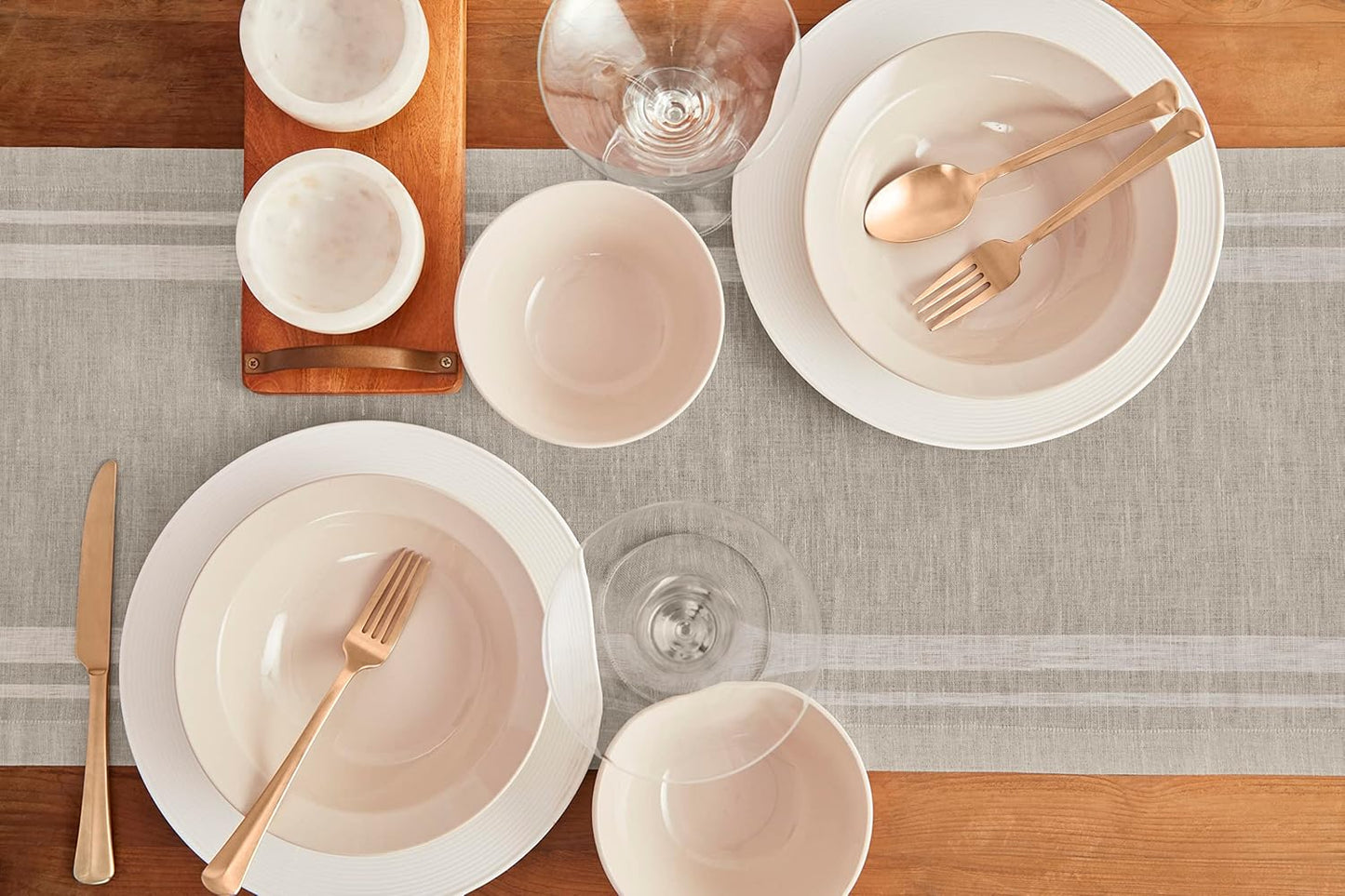 Solino Home Striped Linen Table Runner 120 Inches Long - French Stripe 100% Pure Linen White and Natural Dining Table Runner 16 x 120 Inch for Fall, Autumn, Thanksgiving