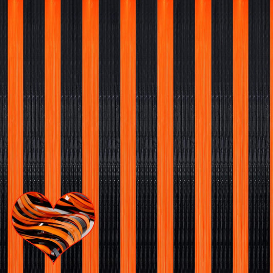 4 Pack Black Orange Fringe Curtain Backdrop, 3.2Ft x 6.6Ft Metallic Tinsel Foil Fringe Streamers Curtains Background for Photo Booth Birthday Baby Shower Party Thanksgiving Christmas Decorations