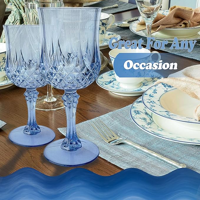 48 PCS Blue Plastic Wine Glasses,Reusable Plastic Wine Glasses,Blue Goblet Glass,Durable and Sturdy Cups Can Be Used for Various Parties Such as Weddings!
