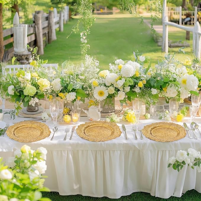 20pcs Gold Charger Plates,13 Inch Charger Plates Bulk,Round Ruffled Rim Chargers for Dinner Plate,Disposable Chargers Plate for Wedding,Party