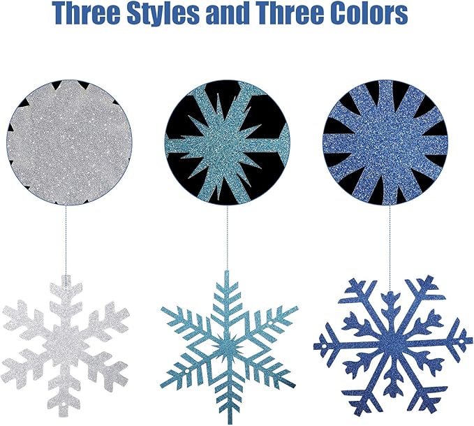 Zonon 3 Pieces Snowflake String Garland Winter Party Decoration White Blue and Light Blue Snowflake Banner Hang Decoration for Christmas Holiday Party, Winter Carnival Snow Themed Gatherings