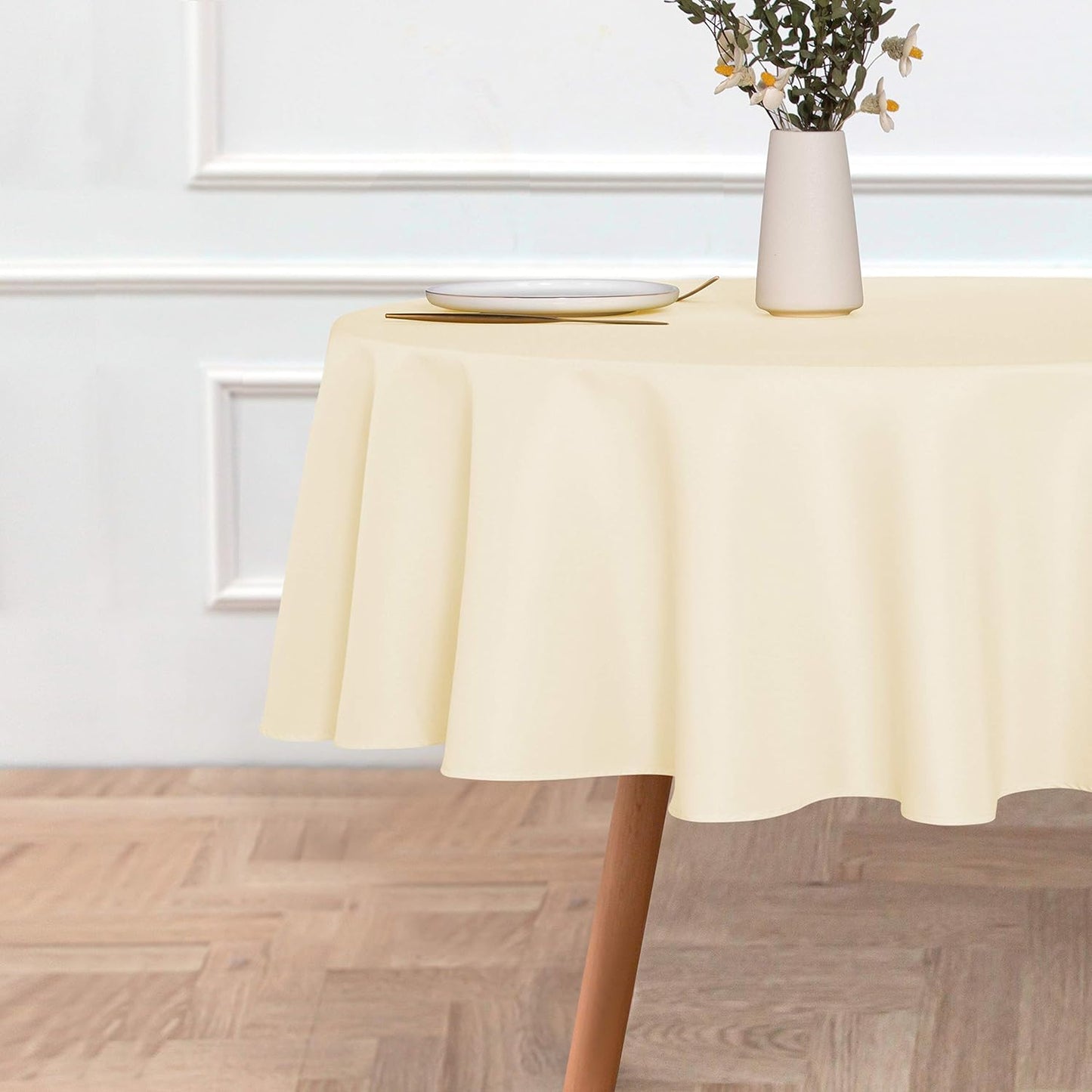 sancua Round Tablecloth - 48 Inch - Water Resistant Spill Proof Washable Polyester Table Cloth Decorative Fabric Table Cover for Dining Buffet Parties, Beige (Fits 30-36 Inch Tables)