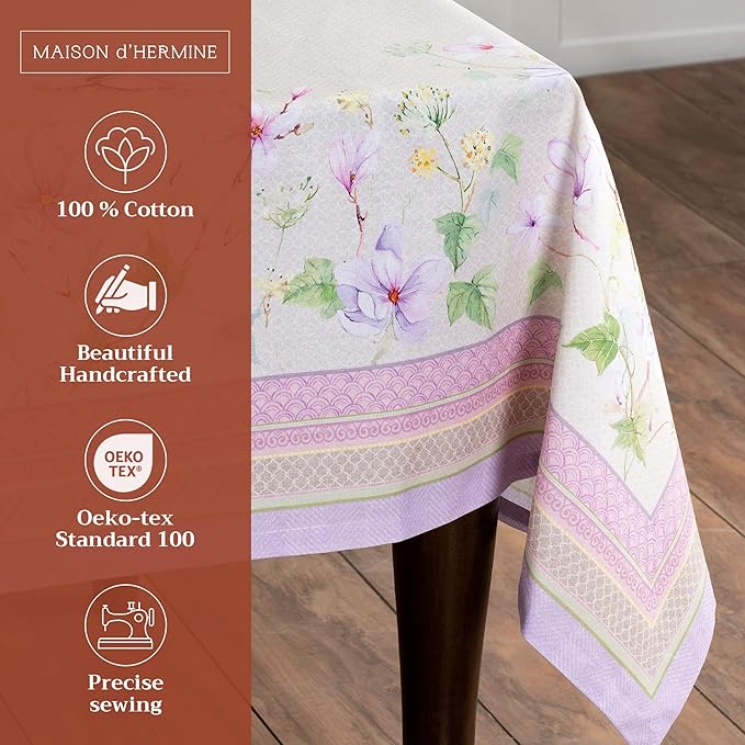 Maison d' Hermine Table Cloth Rectangle Table 100% Cotton 70 x 140 Inches Tablecloth Reusable Decorative for Dining Room Farmhouse Home Valentines Day Decorations Spring Summer - Magnolia Mornings