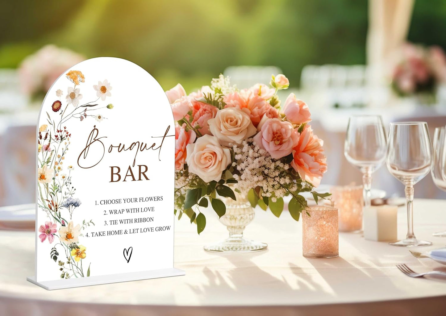 Bouquet Bar Sign, Flower Style Bridal Shower Sign for Wedding, Engagement, Bridal Shower and Reception, Bridal Shower Decorations, Wedding Shower Favors, 6X8 Inch Acrylic Arch Sign with Stand,5