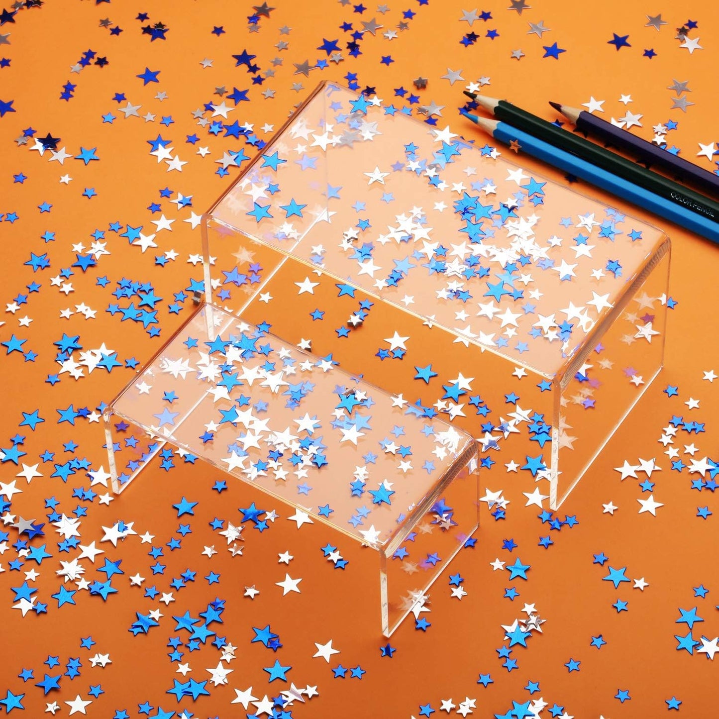 Hestya 60g Star Confetti Glitter Table Confetti Metallic Foil Stars for Christmas Party Wedding Festival Decorations(Blue Silver,10mm and 6mm)