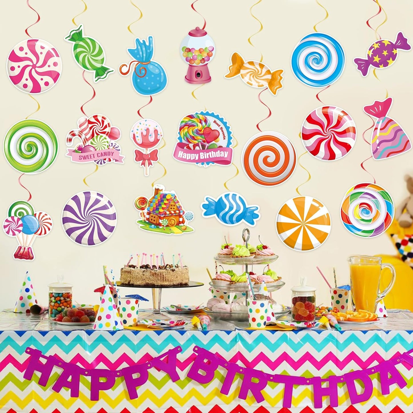 40Pcs Candy Hanging Swirls, Colorful Lollipop Hanging Swirls Ceiling Decor Candyland Party Decorations Candy Party Ceiling Streamers for Sweet Shop Baby Shower Birthday Party Decor