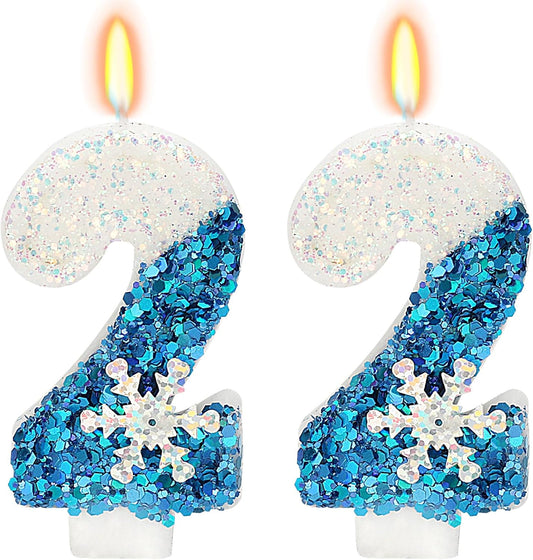 Snow Themed Birthday Candles, Birthday Candle for Party Supplies, Winter Birthday Party Supplies, 2.76 inch Number 22 Candle Cake Topper Decoration (Number 22)
