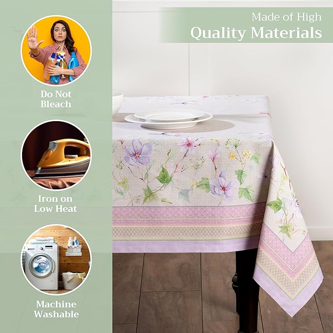 Maison d' Hermine Table Cloth Square Table 100% Cotton 60 x 60 Inches Tablecloth Reusable Decorative for Dining Room Farmhouse Home Valentines Day Decorations Spring Summer - Magnolia Mornings