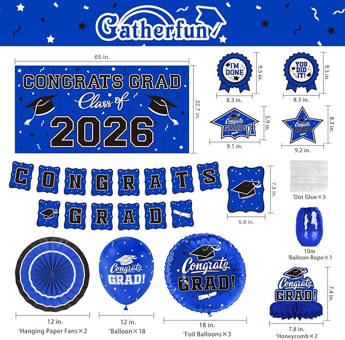 Graduation Decorations 2026 Set - Congrats Grad Banner, Class of 2026 Backdrop, Balloons & Streamers Kit - Complete Party Supplies for High School & College Celebrations