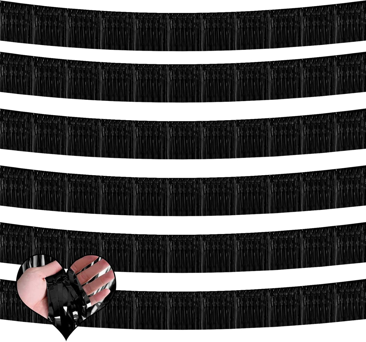 6 Pack 10 Feet 2024 New Year Foil Fringe Garland Metallic Tinsel Banner Wall Hanging Curtain Streamers Backdrop for Parade Floats Bachelorette Wedding Birthday Party Christmas Decorations(Black)