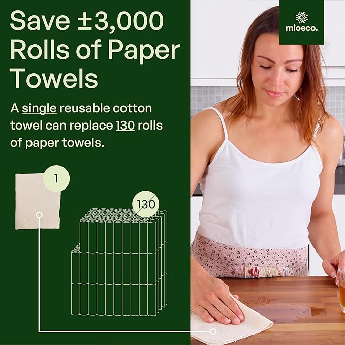 24 Pack Multicolored Reusable Paper Towels - Nature Friendly - Organic Cotton Alternative - Thick, Strong, Paperless Kitchen Dish Cloths - Reusable Napkins - Dish Towels - Cloth Napkin