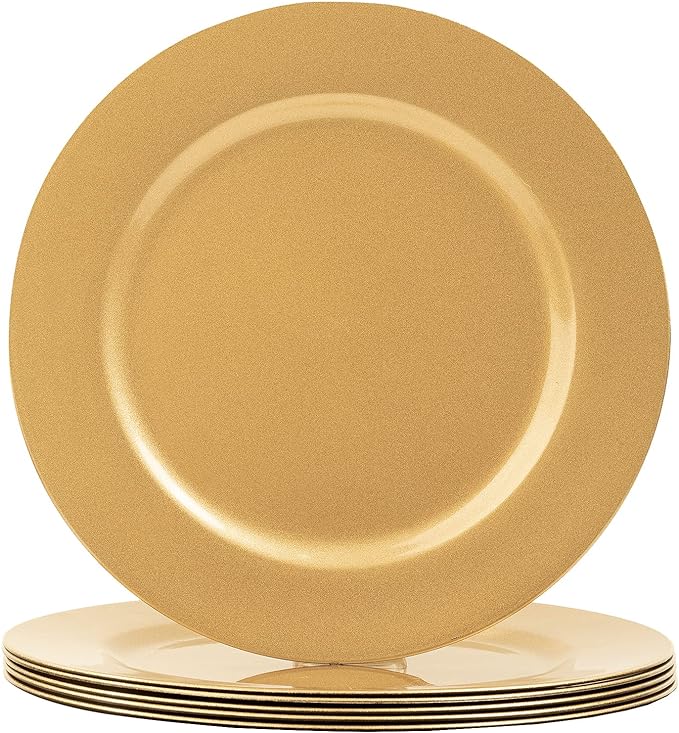 MAONAME Gold Charger Plates Set of 6, 13-Inch Round Plate Chargers for Dinner Plate, Plastic Table Chargers for Wedding Decor, Party