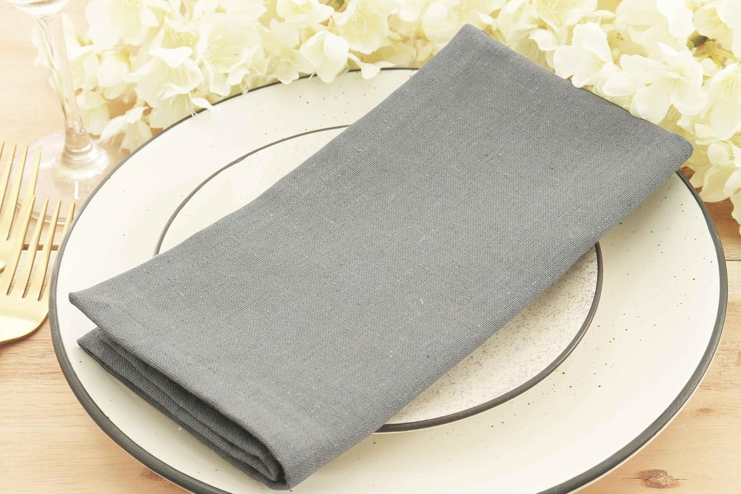 PurpleEssences Set of 6 Cloth Dinner Napkins 100% Cotton 18x18 Inch - Soft Durable Washable - Ideal for Farmhouse Party Fall Thanksgiving - Perfect Everyday Use Table Linen - Ash Grey