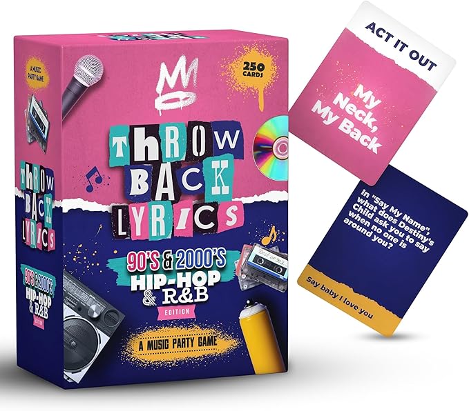 Throwback Lyrics 90s & 2000s Hip-Hop & R&B Finish The Lyrics Game & Charades | 250 Cards Includes Stickers & Playlist | Adult Party Game for Hilarious Paries, Birthdays, Date Night & Gifts